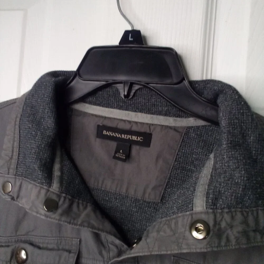 Banana Republic Shirt Men L Long Sleeve Pockets Top Snap Gray